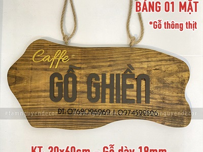 Bảng hiệu gỗ Vintage hình tấm thớt cách điệu [Chữ - Kích thước theo yêu cầu] YC-BANGHIEU-05